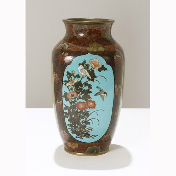 Appraisal: Cloisonne vase with four flat panels depicting birds butterflies and