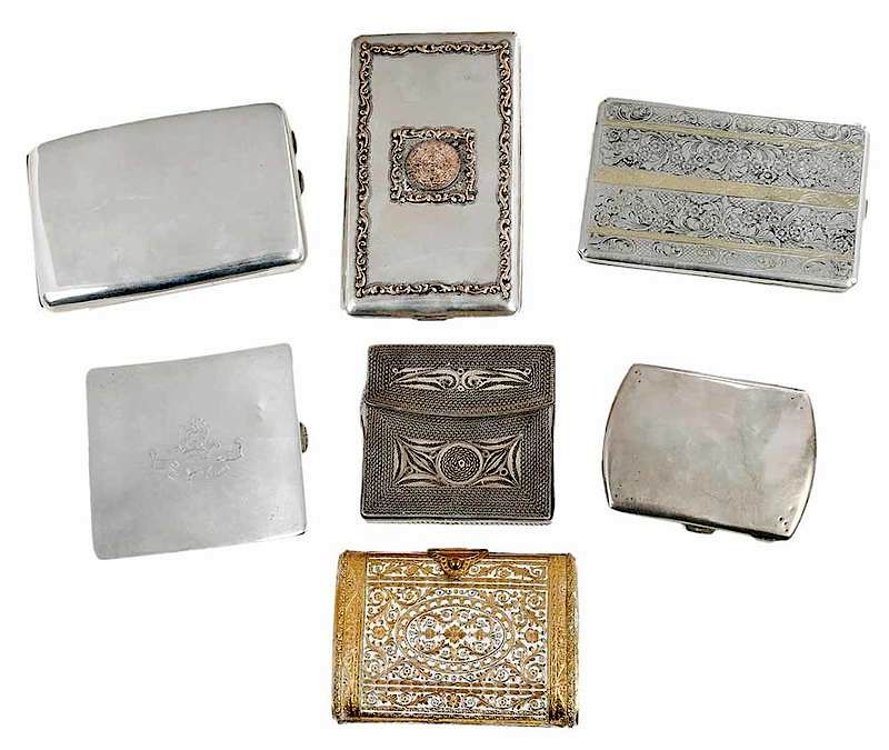 Appraisal: Seven Continental English Silver Cases three English silver cases fine