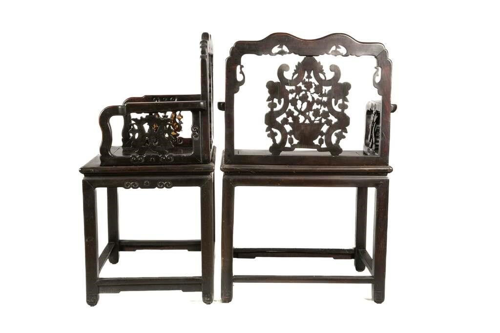 Appraisal: Chinese Qing dynasty Each with openwork splat carved as a