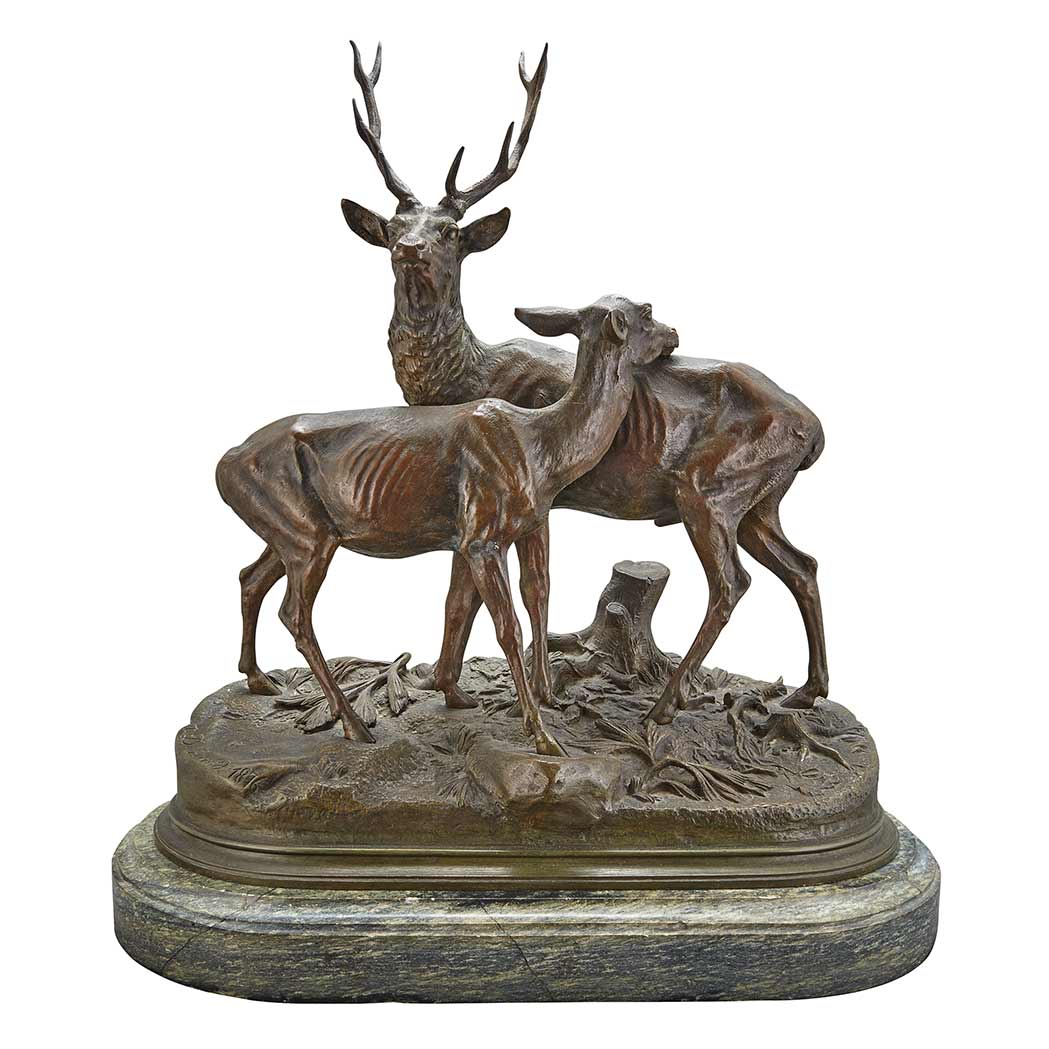 Appraisal: French Bronze Group of a Stag and Doe After a