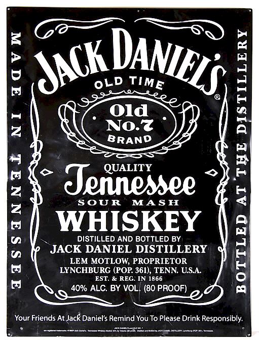 Appraisal: Jack Daniels Old No Tennessee Whiskey Sign For your bidding