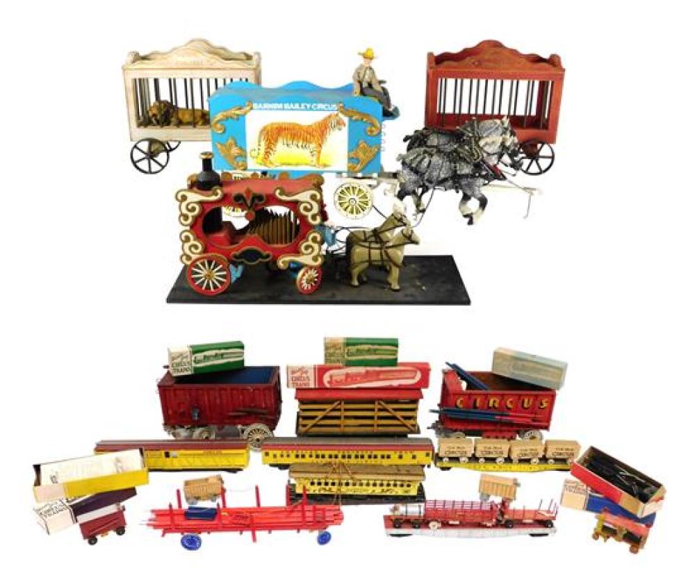 Appraisal: CIRCUS Four folk art circus wagons and set of vintage