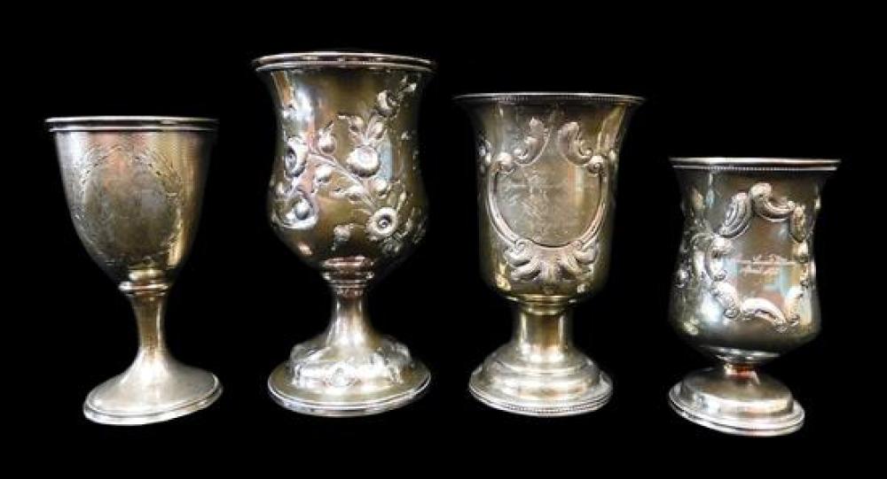 Appraisal: SILVER Four goblets monogrammed including two marked coin one Tifft