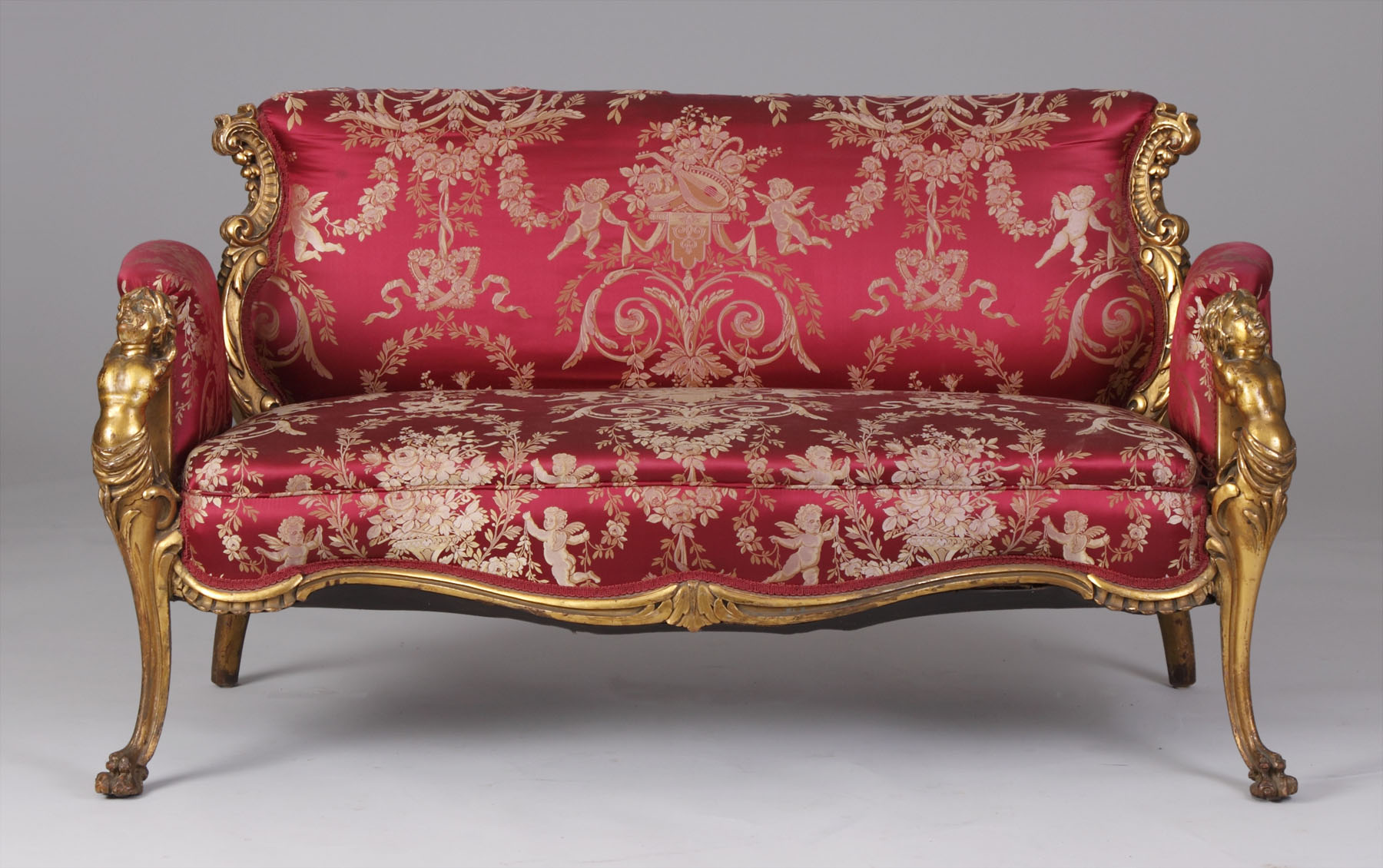 Appraisal: Louis XV Style Gold Leaf Chair Settee Carved gilt wood