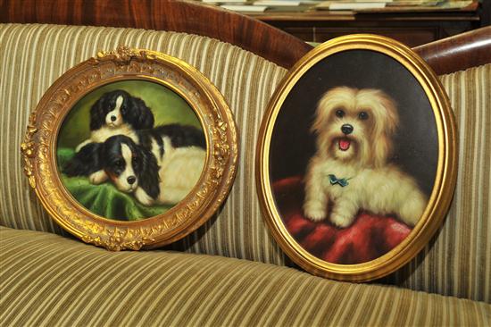 Appraisal: TWO PAINTINGS WITH DOGS American or Continental th century unsigned