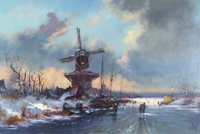 Appraisal: MEISNER TH CENTURY 'The mill in winter' showing a Dutch