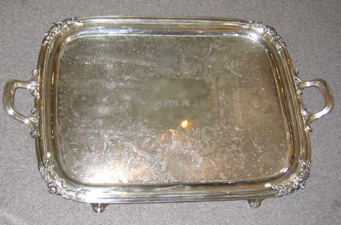 Appraisal: OLD SHEFFIELD PLATE SERVING TRAY Plated on copper one side