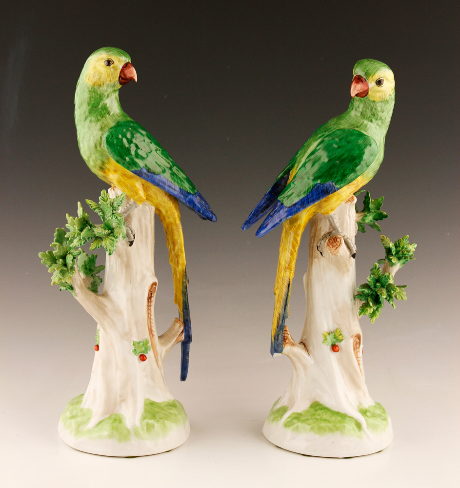 Appraisal: - Pair of Dresden Porcelain Parrots Pair of finely modelled