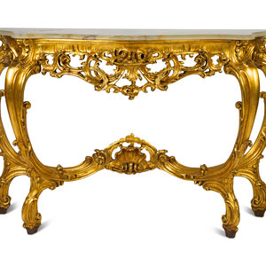 Appraisal: A Louis XV Style Giltwood Onyx-Top Console Table th th