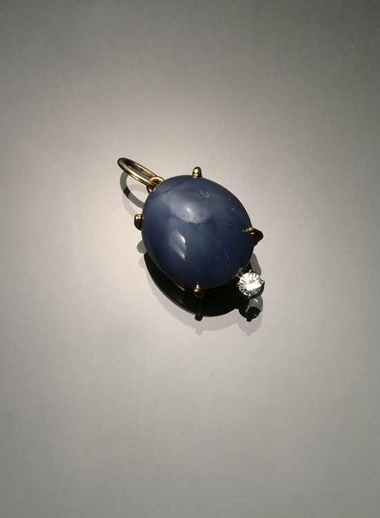 Appraisal: Tested -Karat Yellow-Gold White-Gold Blue Star Sapphire and Diamond Pendant