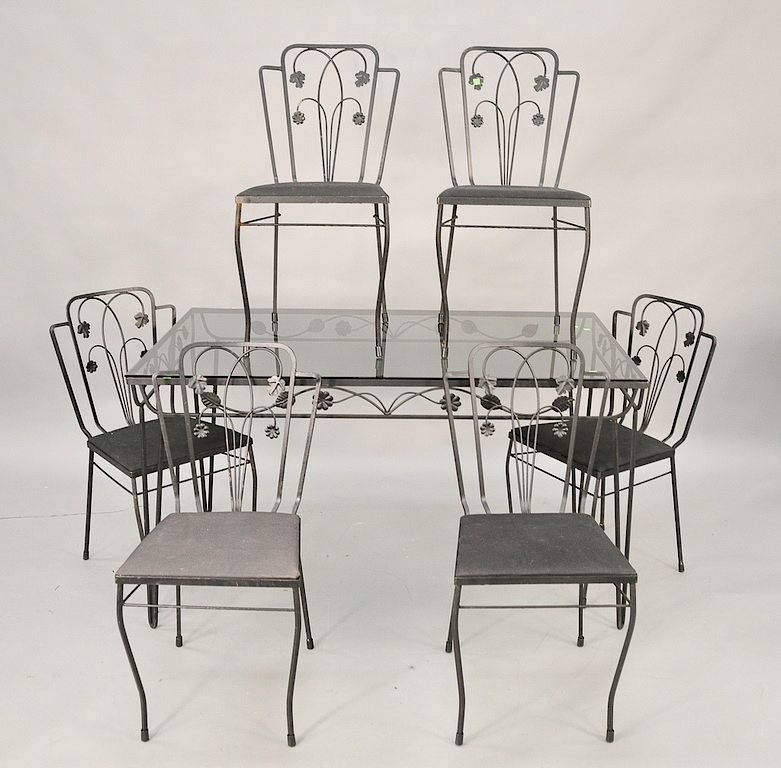 Appraisal: Seven piece iron patio set in the manner of Salterini