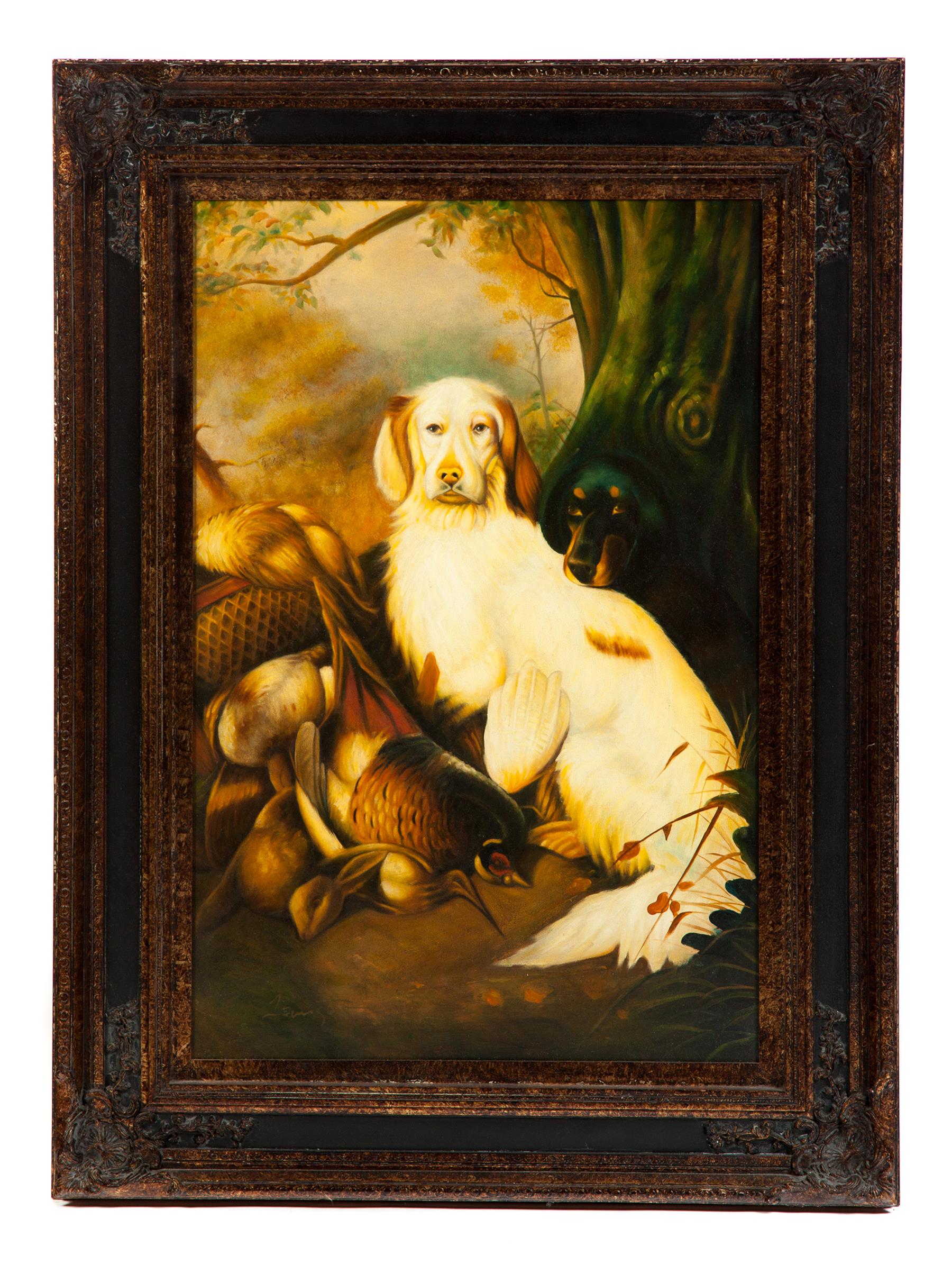 Appraisal: HUNTING DOGS AMERICAN SCHOOL LATE TH-EARLY ST CENTURY Oil on