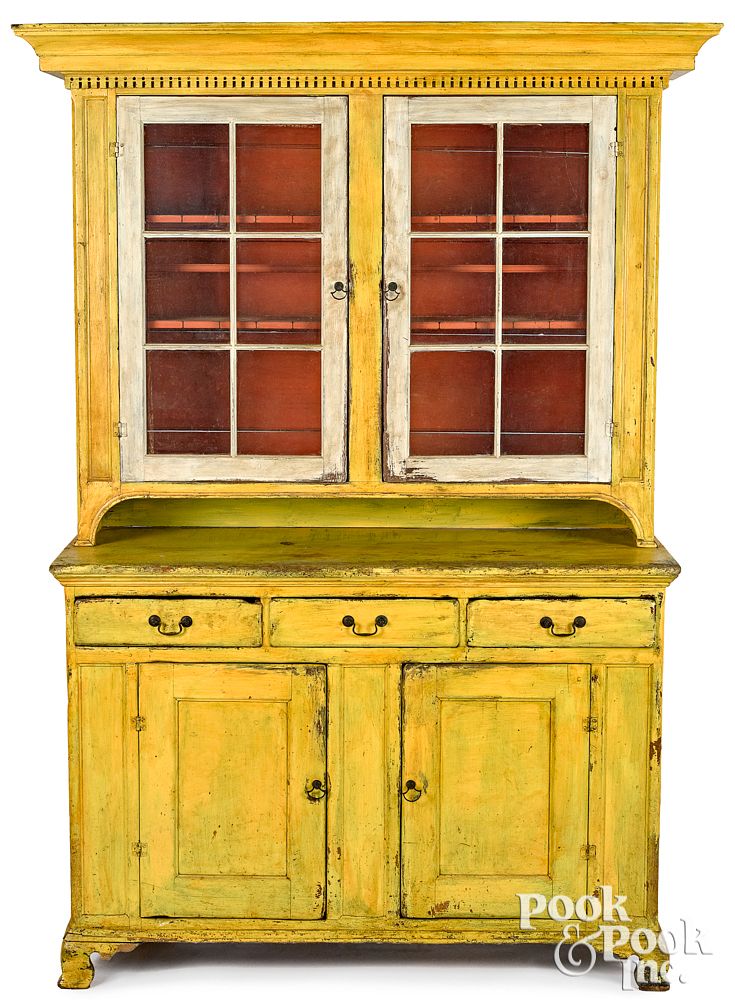 Appraisal: Pennsylvania painted poplar Dutch cupboard Pennsylvania painted poplar two-part Dutch