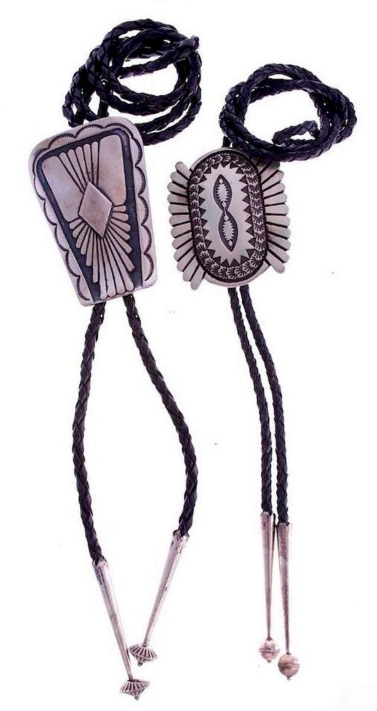 Appraisal: NAVAJO BOLOS Two Vintage Navajo bolo ties silver Largest example