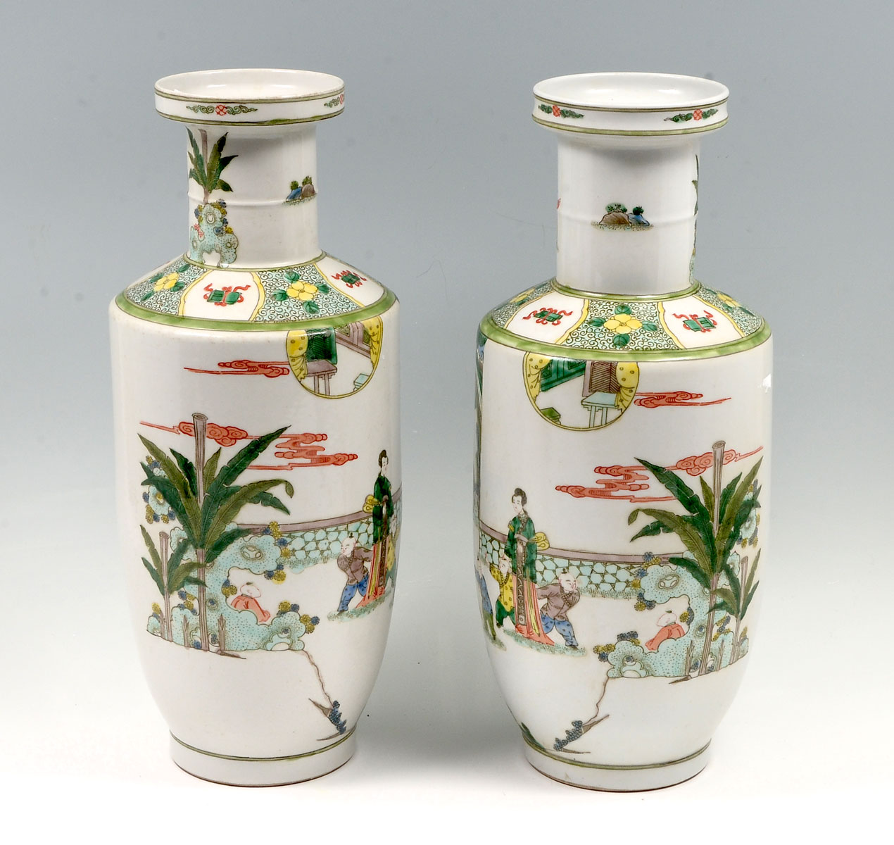 Appraisal: PAIR OF OPPOSING CHINESE FAMILLE VERTE VASES Chinese Opposing Famille