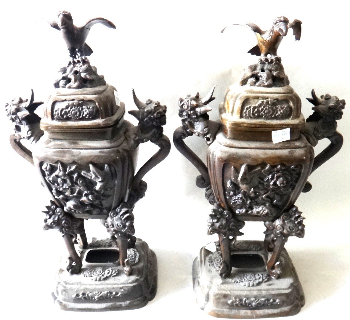 Appraisal: A pair of Chinese bronze vases and covers late th