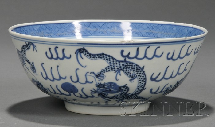 Appraisal: Blue and White Bowl China th century the exterior painted