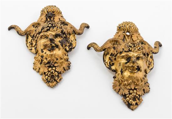 Appraisal: Sale Lot Two Gilt Metal Satyr Masks unmarked Height inches