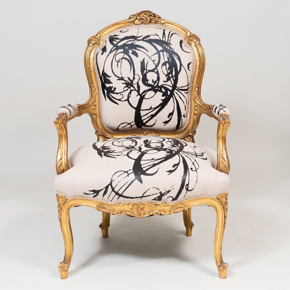 Appraisal: Louis XV Style Giltwood Fauteuil en Cabriolet x x in