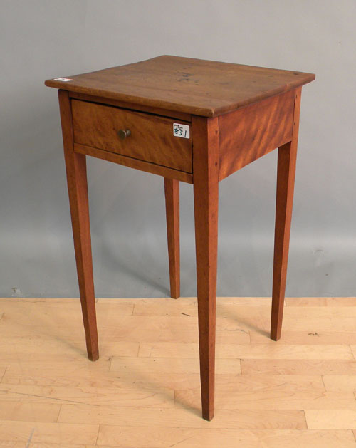 Appraisal: New England flame birch one-drawer stand th c h w