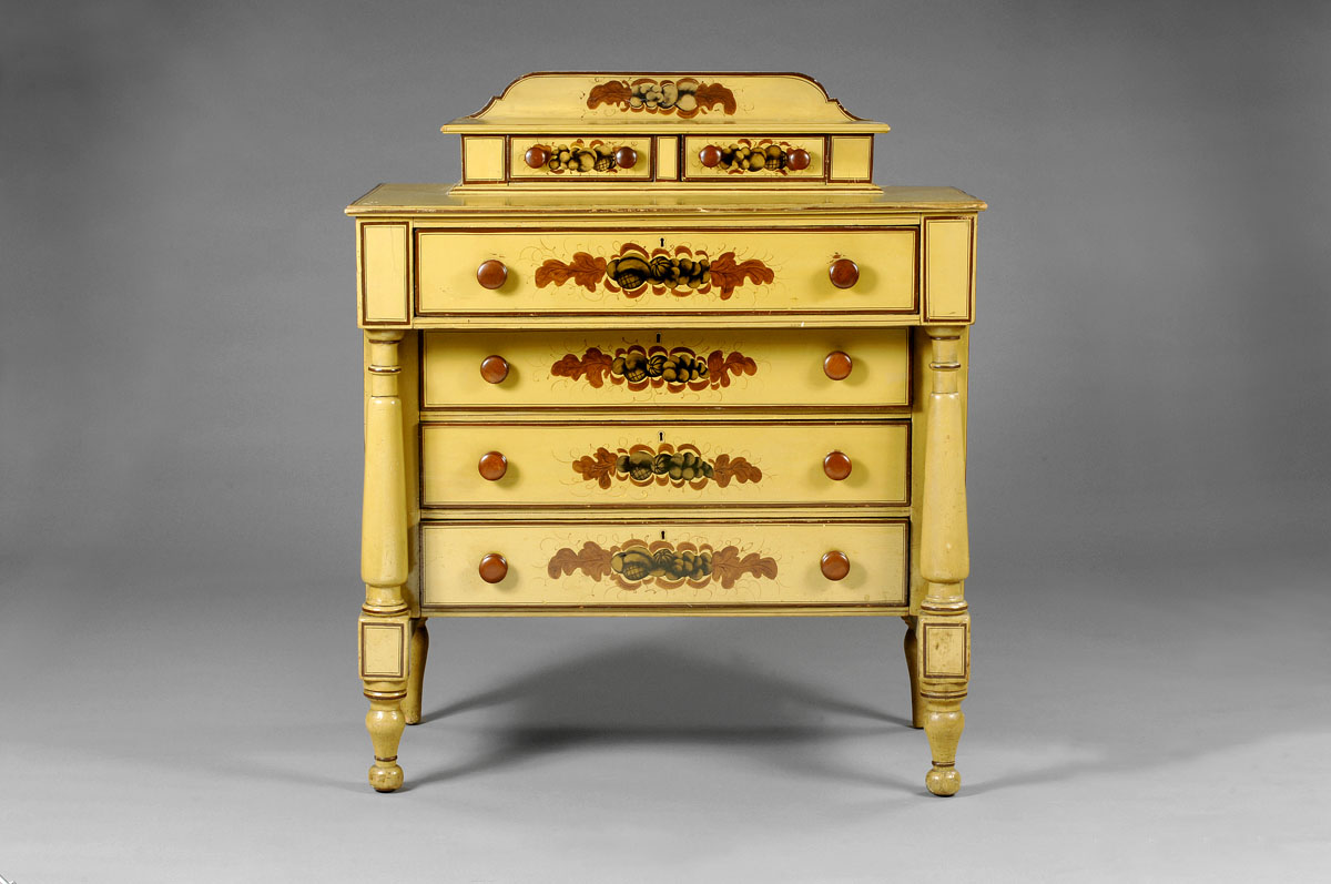 Appraisal: NEW ENGLAND COUNTRY YELLOW PAINTED AND DECORATED CHEST OF DRAWERS