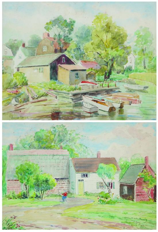 Appraisal: ANNA MORSE American d BOATHOUSE and ARTIST PAINTING OUTDOORS TWO