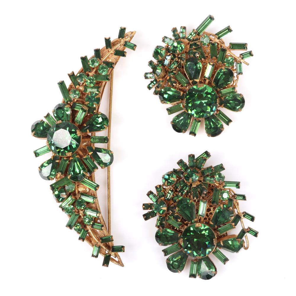 Appraisal: MIRIAM HASKELL PC FLORAL PIN BROOCH SET WITH GREEN FACETED