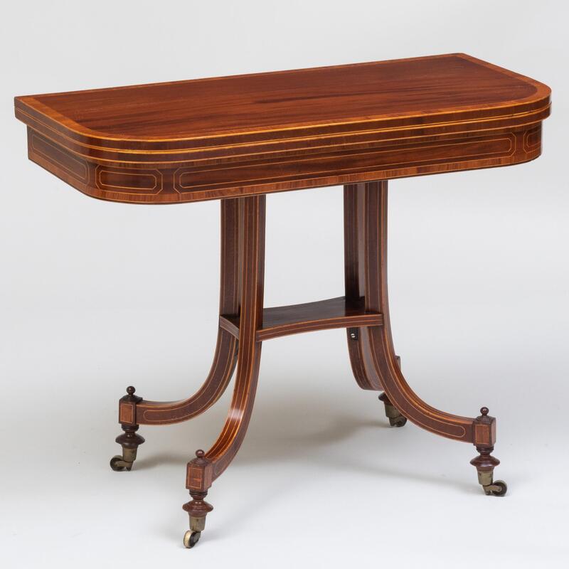 Appraisal: Regency Mahogany and Rosewood Crossbanded Games Table The top opening