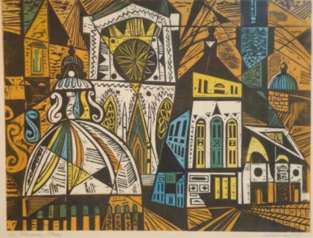 Appraisal: AMEN Irving Color Woodcut Florence Italy lower left and pencil