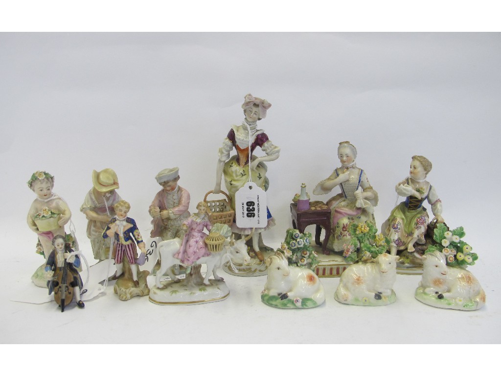 Appraisal: Various porcelain figures including Derby style sheep an cherub continental