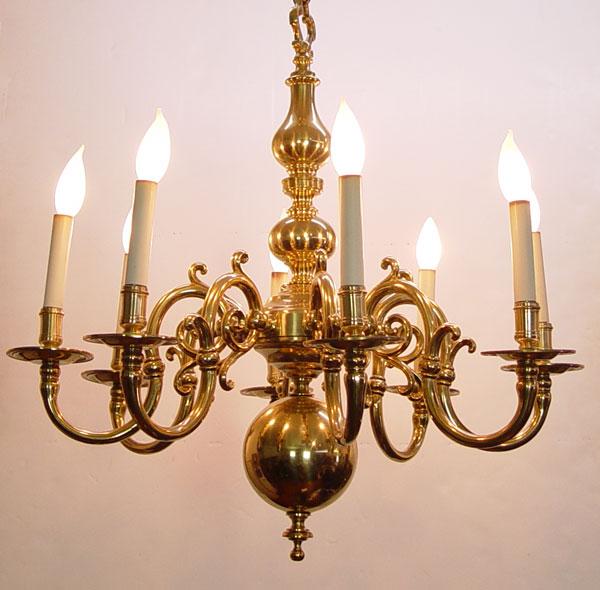 Appraisal: SOLID BRASS ARM CHANDELIER '' h excluding chain x ''