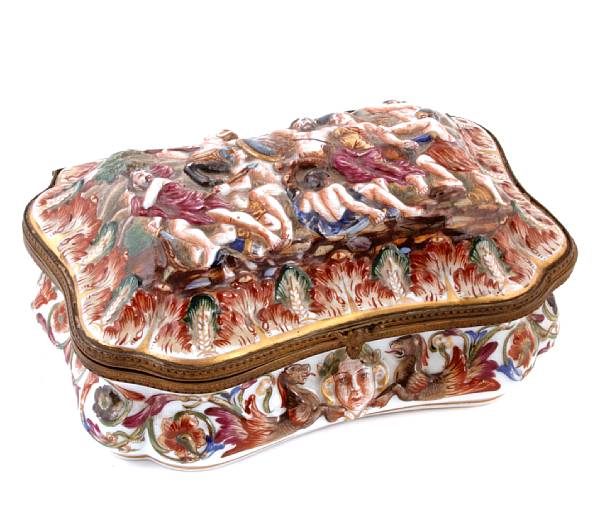 Appraisal: A Capodimonte porcelain casket height in width in depth in