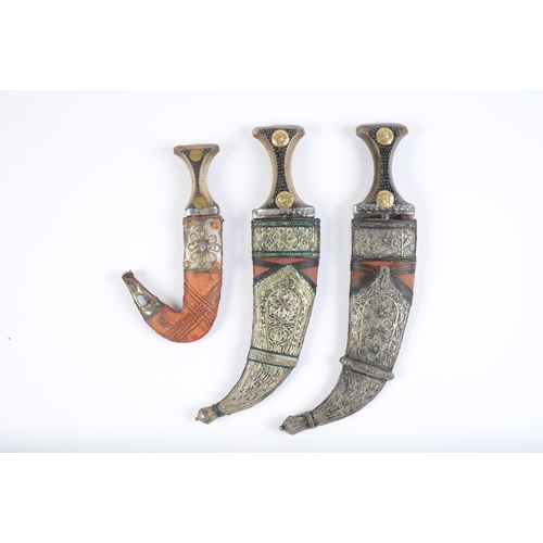 Appraisal: Three Middle Eastern horn hilted daggers jambiyas th c each