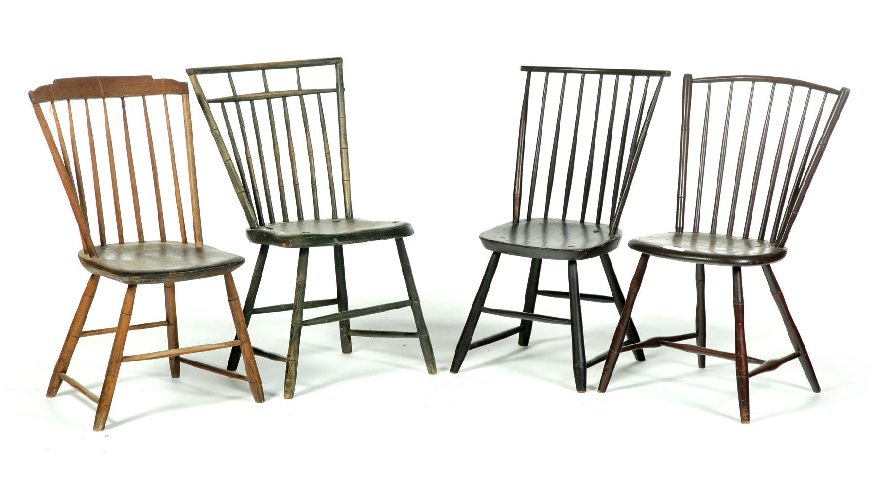 Appraisal: FOUR WINDSOR CHAIRS WITH BAMBOO TURNINGS American st quarter- th