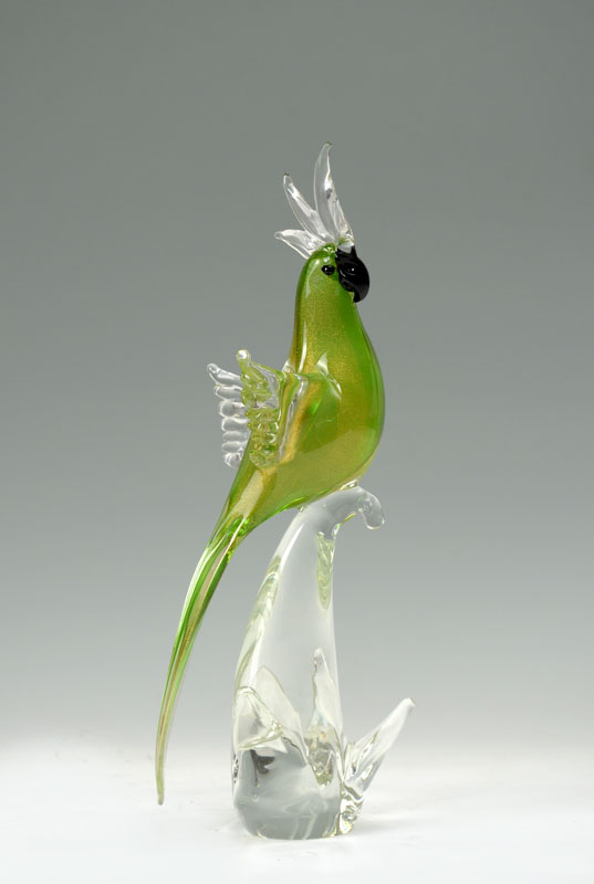 Appraisal: MURANO GREEN AVENTURINE ART GLASS PARROT Unmarked black beak clear