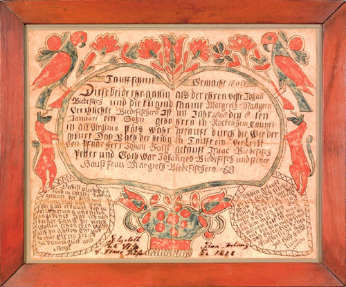 Appraisal: Friederich Bandel Rockingham County Virginia - ink and watercolor fraktur