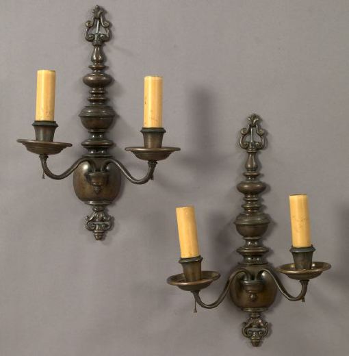 Appraisal: Pair of Dutch Bronze-Patinated Two-Light Baluster Sconces first quarter th