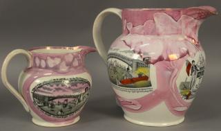 Appraisal: Two soft paste copper luster decorated pitchers each with a