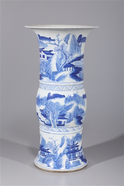 Appraisal: Chinese Kangxi-style blue and white porcelain beaker vase with village