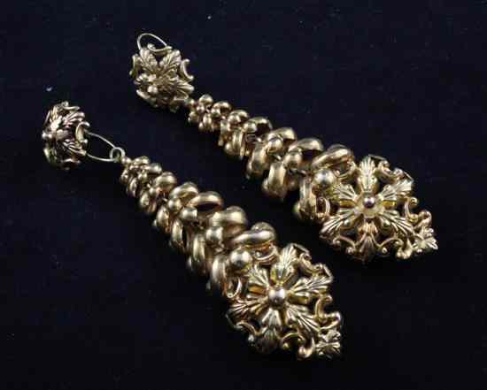 Appraisal: A pair of th century French ct gold drop earrings