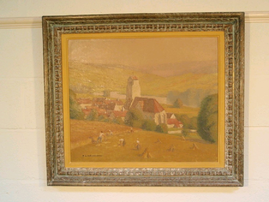 Appraisal: Pierre Ladureau - Harvest time village landscape with river and