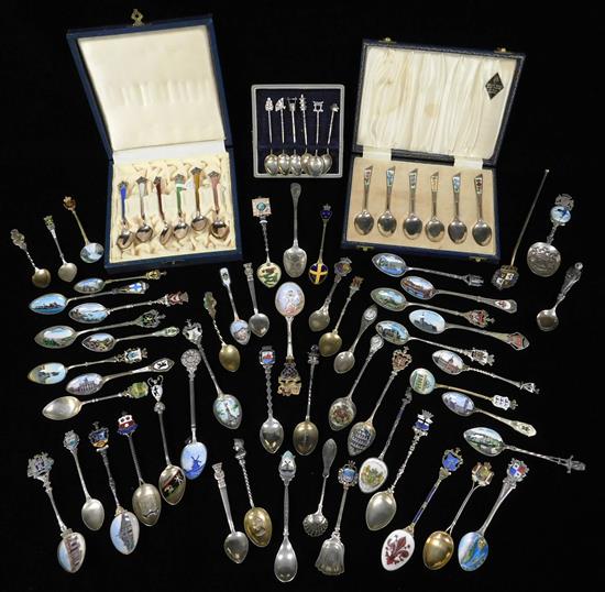 Appraisal: SILVER Large collection of World themed souvenir spoons pieces most