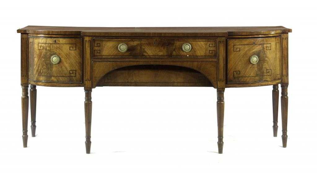 Appraisal: A GEORGE IV MAHOGANY AND EBONY LINE INLAID BREAKFRONT SIDEBOARD