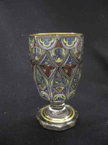 Appraisal: Bohemian Art Glass Goblet stained glasswindow design octagon form pedestal