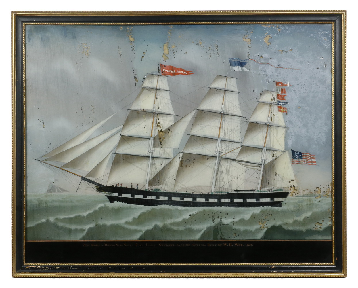 Appraisal: PERIOD REVERSE GLASS PAINTING OF THE SHIP ROGER A HIERN