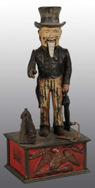 Appraisal: Cast Iron Uncle Sam Mechanical Bank Description Manufactured by Shepard