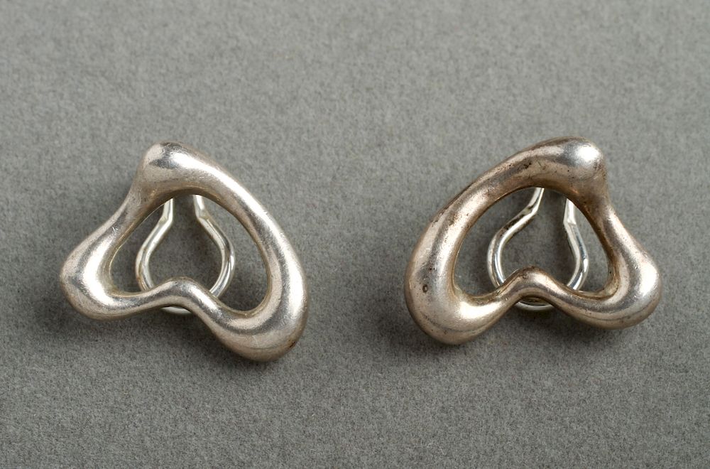 Appraisal: Peretti for Tiffany Co Silver Heart Earrings Pr Elsa Peretti