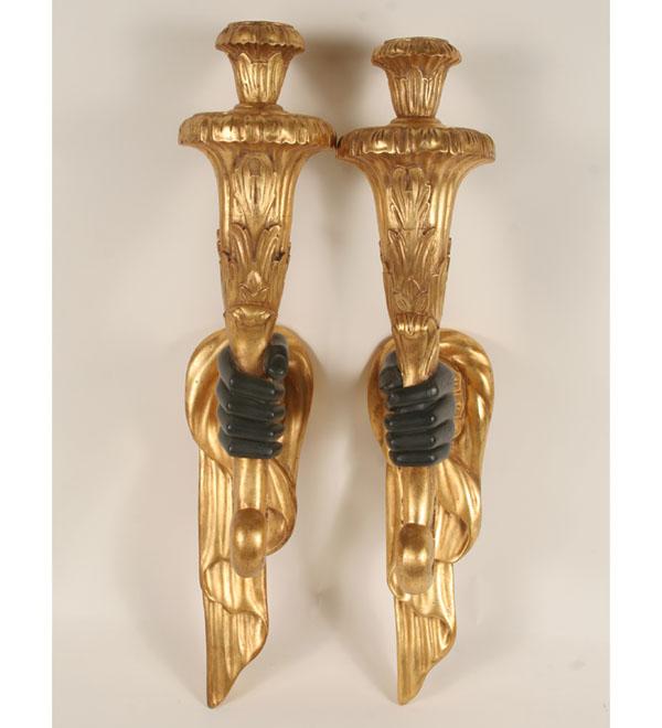 Appraisal: Pair of blackamoor painted and gilt plaster wall sconces H