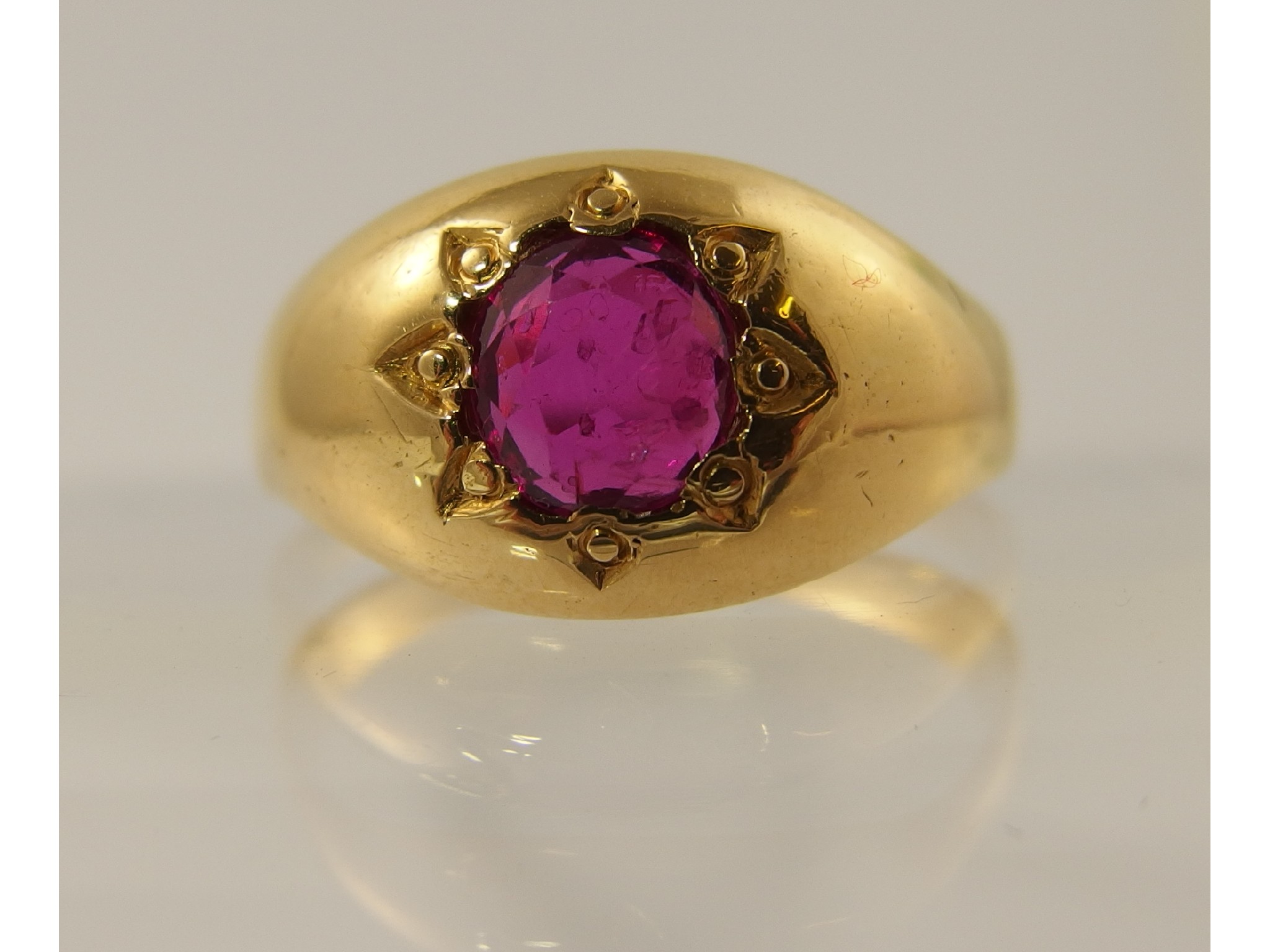 Appraisal: A gypsy star set ruby ring the oval old cut