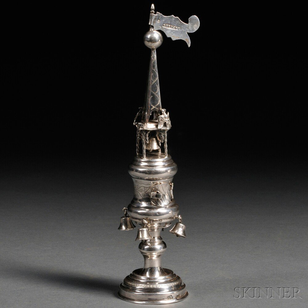 Appraisal: Russian Silver Tower-form Spice Container marked circular compartment for spices